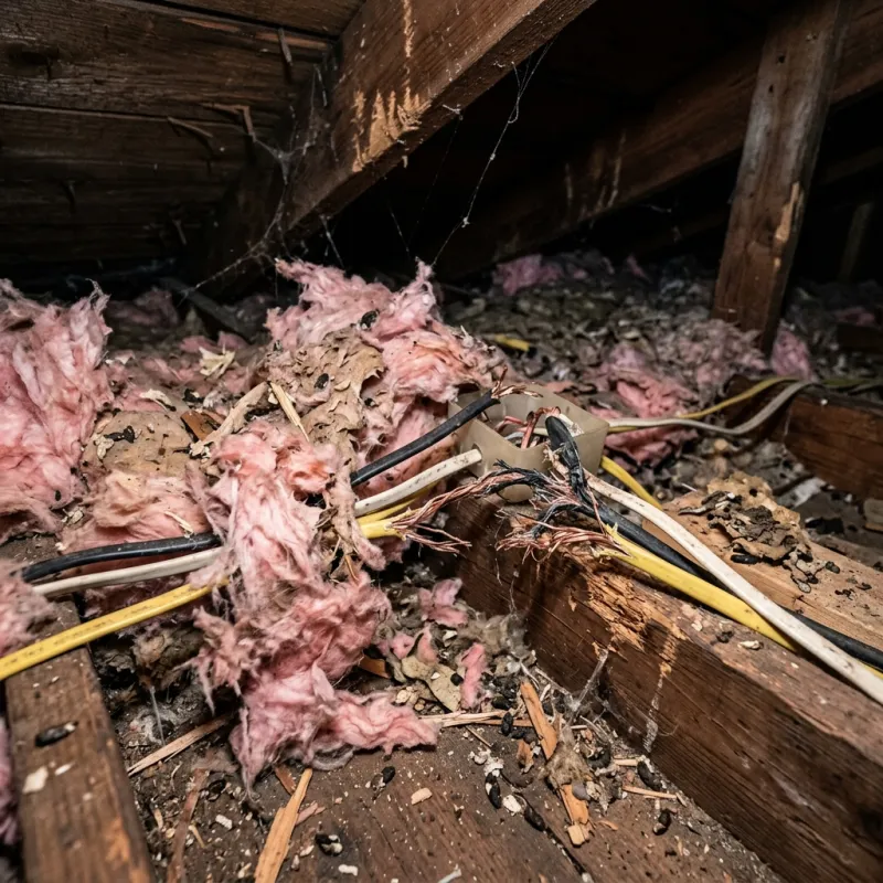 Contaminated ceiling insulation being assessed in a Epping roof space