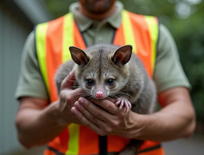 Animal handler safely recovering a deceased possum in Epping